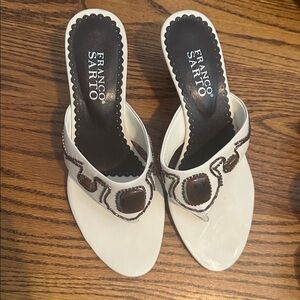 Franco Sarto Cream Slide Mule with Brown Gem Accents